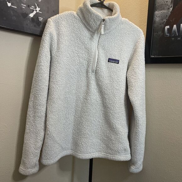 Patagonia Women Worn Wear 1/4 Zip Sherpa Pullover Sweater Sz Medium Ivory - Picture 1 of 8